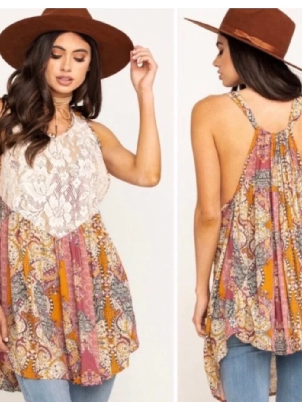 Free People Count Me In Trapeze Floral Combo Top Size S Tunic Shirt Crochet NEW